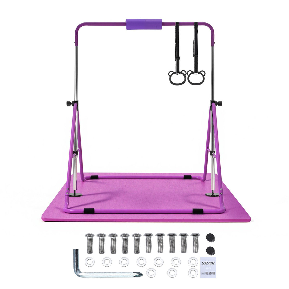 VEVOR Gymnastic Bars for Kids, 140 lbs Capacity Folding Training Kip Bar with Mat, Adjustable Height Gymnastic Horizontal Bar for Home, Training Equipment for Indoor Outdoor, Easy to Assemble, Purple - ETDGZS5739IN8JEIW001V0 - view 10