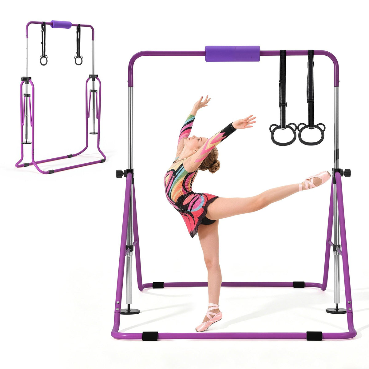 VEVOR Gymnastic Bars for Kids, 140 lbs Capacity Folding Training Kip Bar, Adjustable Height Gymnastic Horizontal Bar for Home, Training Equipment for Indoor and Outdoor, Easy to Assemble, Purple - ETDGZS5739INXBDCR001V0 - view 1