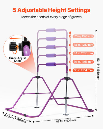 VEVOR Gymnastic Bars for Kids, 140 lbs Capacity Folding Training Kip Bar, Adjustable Height Gymnastic Horizontal Bar for Home, Training Equipment for Indoor and Outdoor, Easy to Assemble, Purple - ETDGZS5739INXBDCR001V0 - view 3