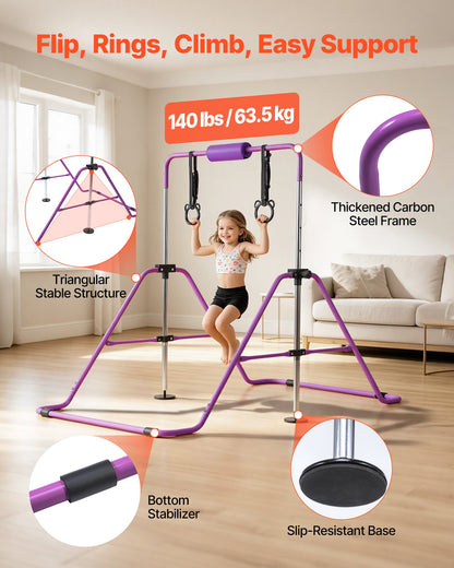 VEVOR Gymnastic Bars for Kids, 140 lbs Capacity Folding Training Kip Bar, Adjustable Height Gymnastic Horizontal Bar for Home, Training Equipment for Indoor and Outdoor, Easy to Assemble, Purple - ETDGZS5739INXBDCR001V0 - view 4