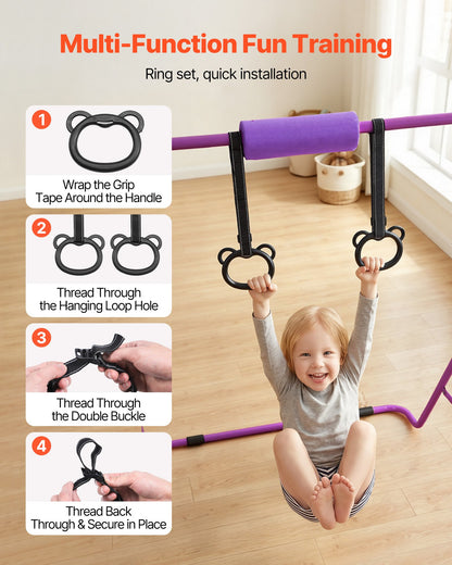 VEVOR Gymnastic Bars for Kids, 140 lbs Capacity Folding Training Kip Bar, Adjustable Height Gymnastic Horizontal Bar for Home, Training Equipment for Indoor and Outdoor, Easy to Assemble, Purple - ETDGZS5739INXBDCR001V0 - view 5