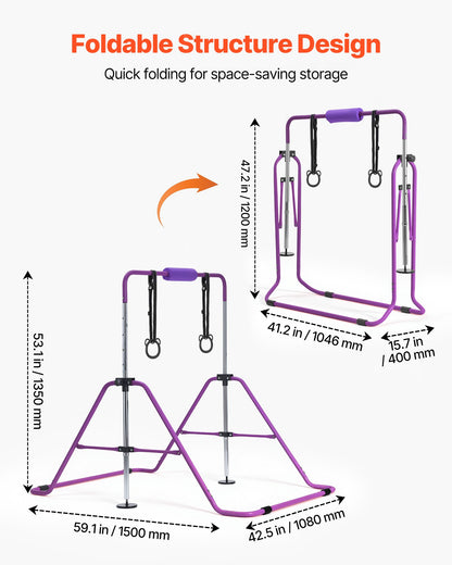 VEVOR Gymnastic Bars for Kids, 140 lbs Capacity Folding Training Kip Bar, Adjustable Height Gymnastic Horizontal Bar for Home, Training Equipment for Indoor and Outdoor, Easy to Assemble, Purple - ETDGZS5739INXBDCR001V0 - view 7