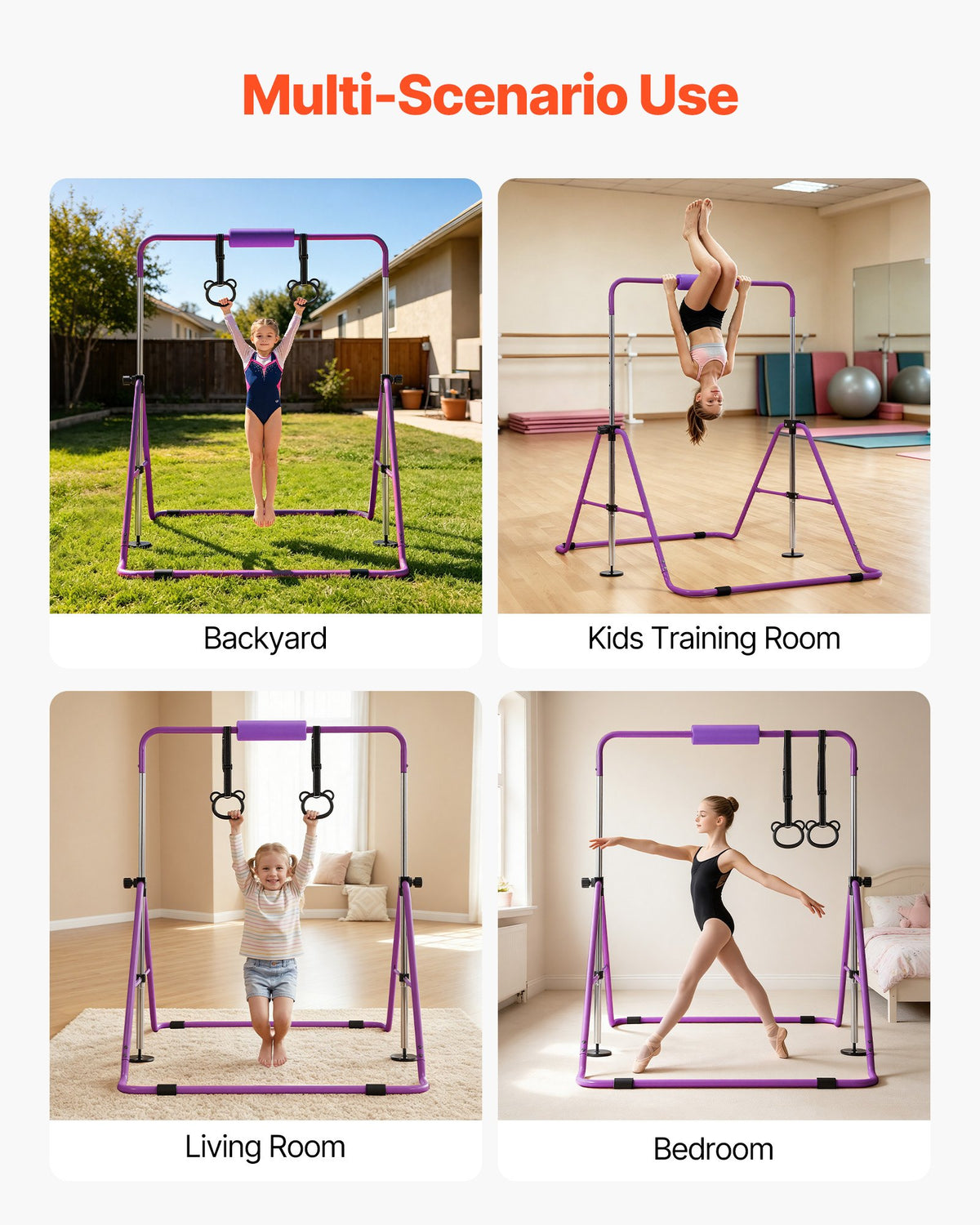 VEVOR Gymnastic Bars for Kids, 140 lbs Capacity Folding Training Kip Bar, Adjustable Height Gymnastic Horizontal Bar for Home, Training Equipment for Indoor and Outdoor, Easy to Assemble, Purple - ETDGZS5739INXBDCR001V0 - view 8