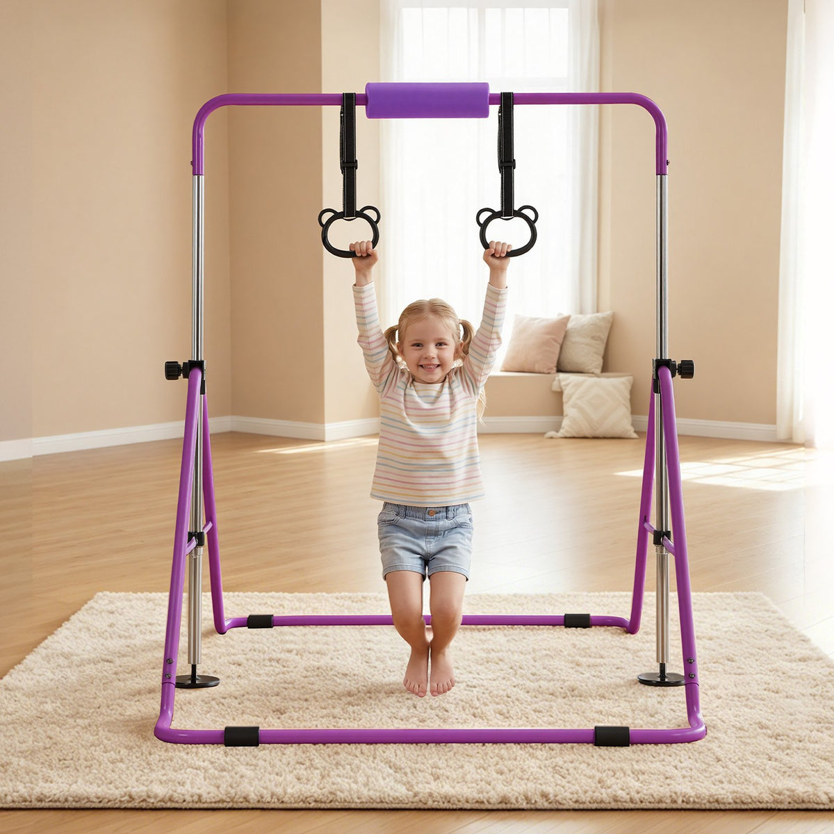 VEVOR Gymnastic Bars for Kids, 140 lbs Capacity Folding Training Kip Bar, Adjustable Height Gymnastic Horizontal Bar for Home, Training Equipment for Indoor and Outdoor, Easy to Assemble, Purple - ETDGZS5739INXBDCR001V0 - view 9