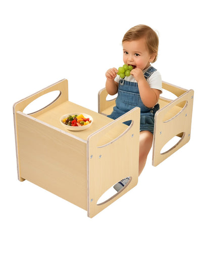 VEVOR Montessori Weaning Table and Chair Set, Wooden Toddler Table and Chair Set for Aged 1-5, Adjustable Height Kids Montessori Chair and Activity Table, Ideal for Reading, Eating, Playing - Natural - ETDNZY1513216DOMUV0 - view 1