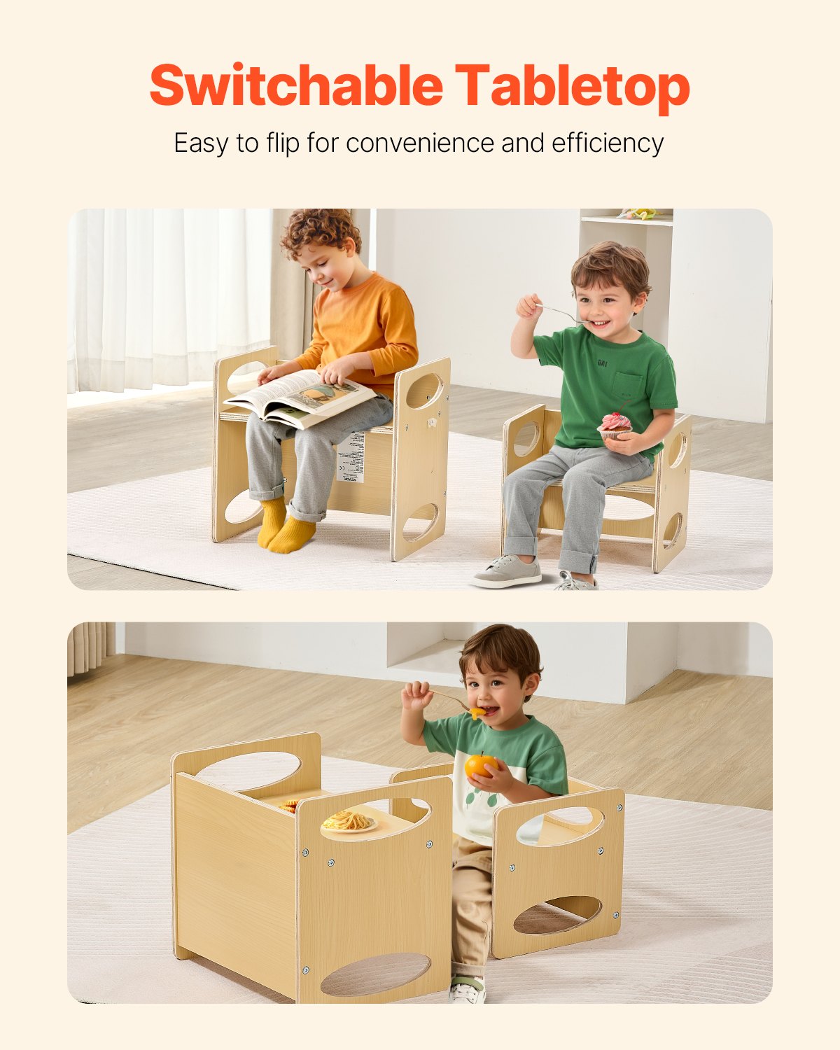 VEVOR Montessori Weaning Table and Chair Set, Wooden Toddler Table and Chair Set for Aged 1-5, Adjustable Height Kids Montessori Chair and Activity Table, Ideal for Reading, Eating, Playing - Natural - ETDNZY1513216DOMUV0 - view 4