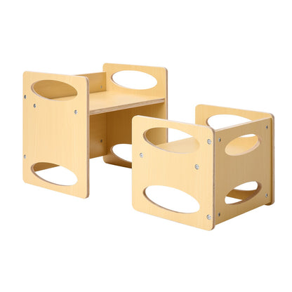 VEVOR Montessori Weaning Table and Chair Set, Wooden Toddler Table and Chair Set for Aged 1-5, Adjustable Height Kids Montessori Chair and Activity Table, Ideal for Reading, Eating, Playing - Natural - ETDNZY1513216DOMUV0 - view 10