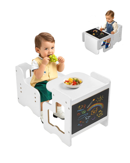VEVOR Montessori Weaning Table and Chair Set, 3 In 1 Wooden Toddler Table and Chairs with Chalkboard, Adjustable Height Montessori Table for Ages 1-5, Ideal for Drawing, Reading, Eating - White - ETDNZY170811OLO7LV0 - view 1