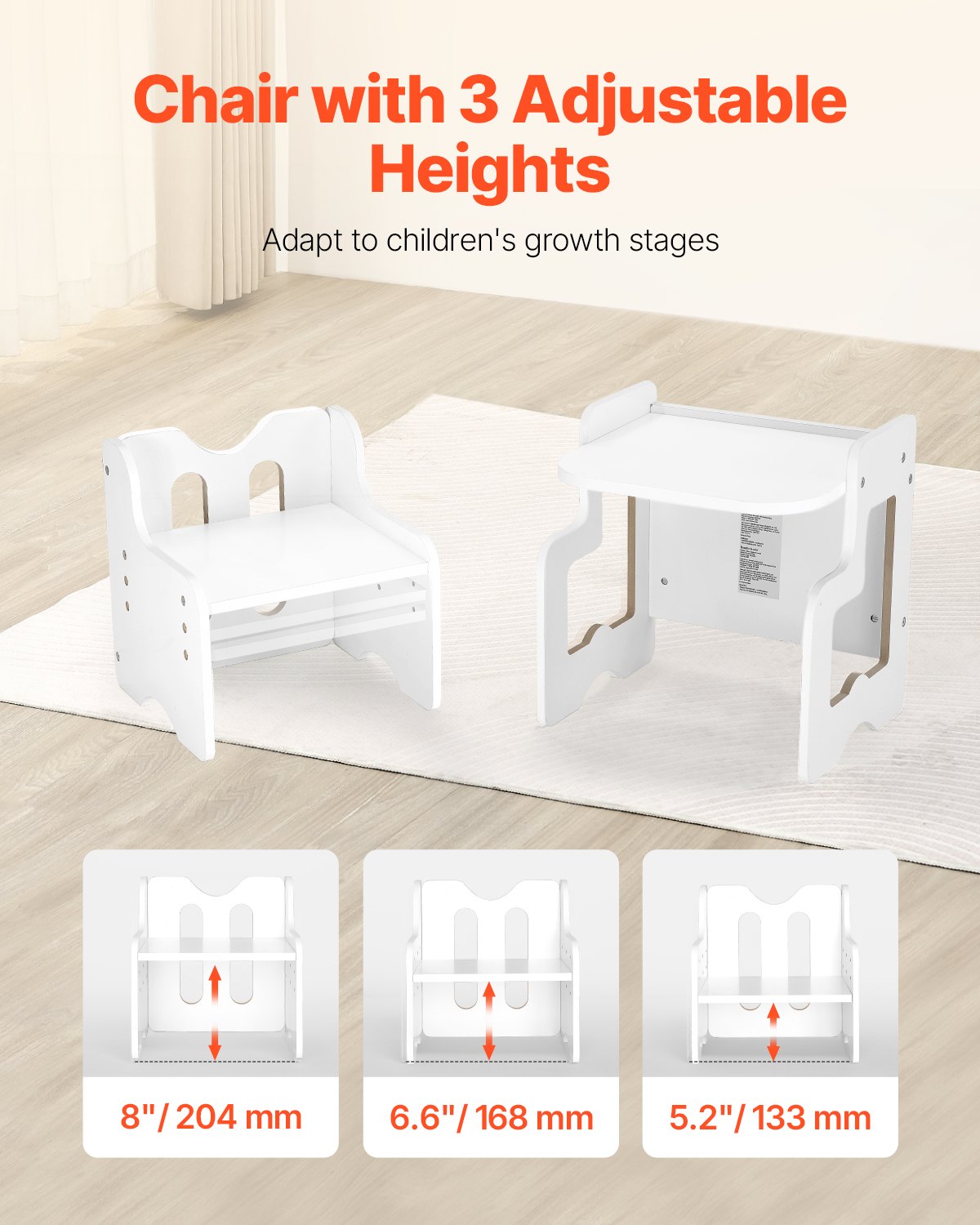 VEVOR Montessori Weaning Table and Chair Set, 3 In 1 Wooden Toddler Table and Chairs with Chalkboard, Adjustable Height Montessori Table for Ages 1-5, Ideal for Drawing, Reading, Eating - White - ETDNZY170811OLO7LV0 - view 4