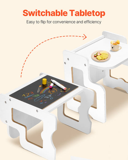 VEVOR Montessori Weaning Table and Chair Set, 3 In 1 Wooden Toddler Table and Chairs with Chalkboard, Adjustable Height Montessori Table for Ages 1-5, Ideal for Drawing, Reading, Eating - White - ETDNZY170811OLO7LV0 - view 6