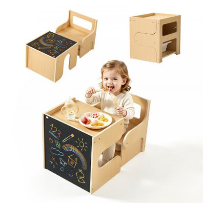 VEVOR Montessori Weaning Table and Chair Set, Wooden, Kids Table and Chair Set for Toddlers 1-5, Step Stool with Blackboard and Storage Space, Easy to Clean, for Eating, Drawing, Reading, Playing - ETDNZYTZBJBX5IO2Q001V0 - view 2