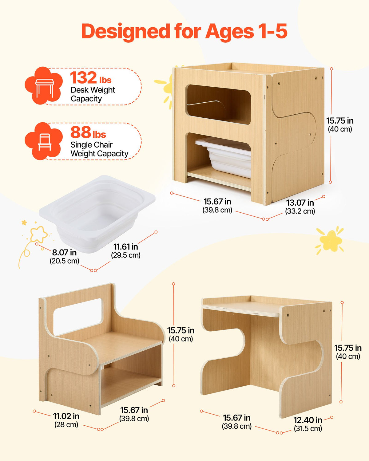 VEVOR Montessori Weaning Table and Chair Set, Wooden, Kids Table and Chair Set for Toddlers 1-5, Step Stool with Blackboard and Storage Space, Easy to Clean, for Eating, Drawing, Reading, Playing - ETDNZYTZBJBX5IO2Q001V0 - view 3