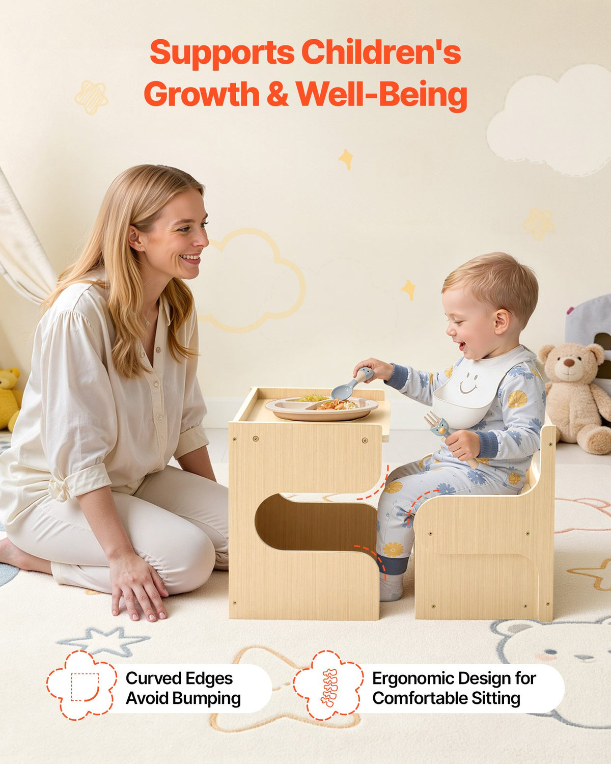 VEVOR Montessori Weaning Table and Chair Set, Wooden, Kids Table and Chair Set for Toddlers 1-5, Step Stool with Blackboard and Storage Space, Easy to Clean, for Eating, Drawing, Reading, Playing - ETDNZYTZBJBX5IO2Q001V0 - view 7