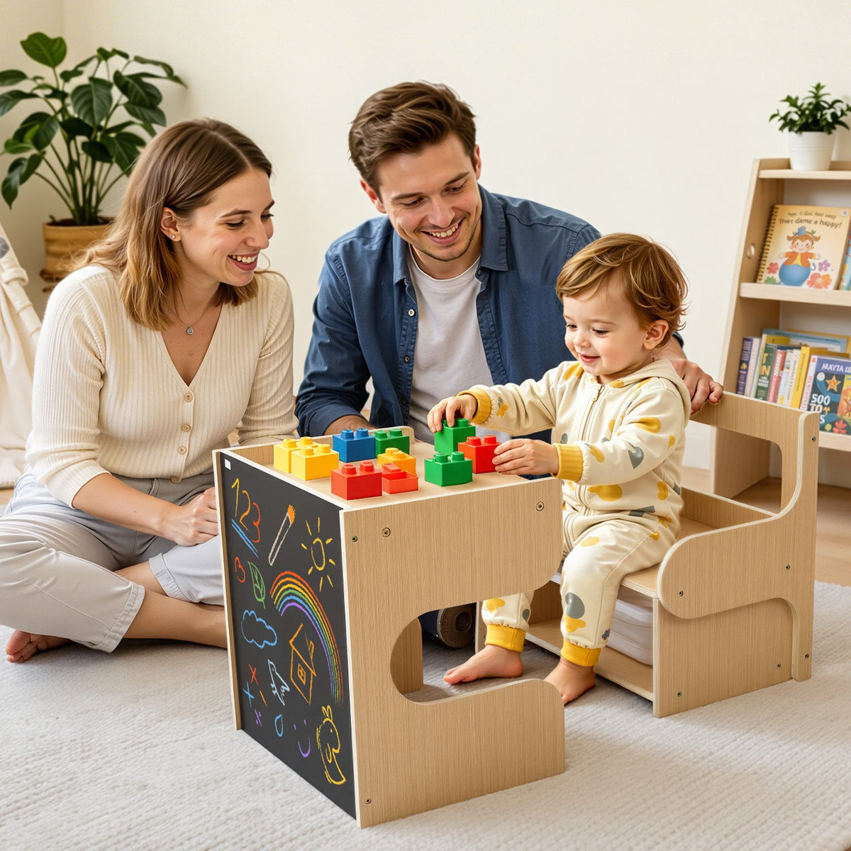 VEVOR Montessori Weaning Table and Chair Set, Wooden, Kids Table and Chair Set for Toddlers 1-5, Step Stool with Blackboard and Storage Space, Easy to Clean, for Eating, Drawing, Reading, Playing - ETDNZYTZBJBX5IO2Q001V0 - view 9
