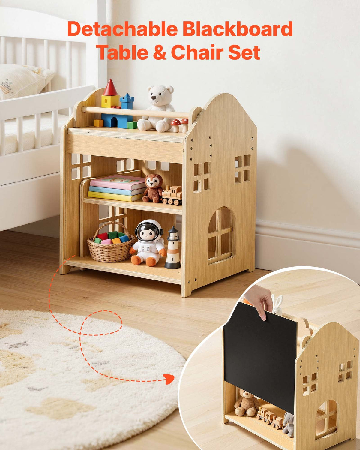 VEVOR Montessori Weaning Table and Chair Set, Wooden, 3 in 1 Kids Table and Chair Set for Toddlers 1-5, with Detachable Chalkboard, 0°& 35°Angles, Easy to Clean, for Eating Drawing Reading Playing - ETDNZYTZXFZBJD9OS001V0 - view 5
