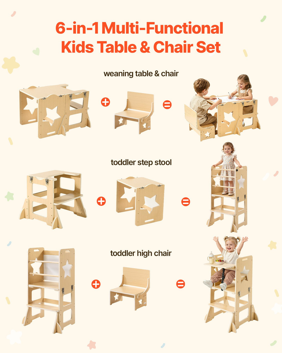 VEVOR Toddler Tower, Wooden, 6 in 1 Kitchen Step Stool for Kids 1-5, Montessori Weaning Table and Chair Set, Learning Standing Tower with Blackboard & Feeding Tray, for Bathroom and Kitchen Counter - ETDNZYTZYZYY00MX5001V0 - view 4