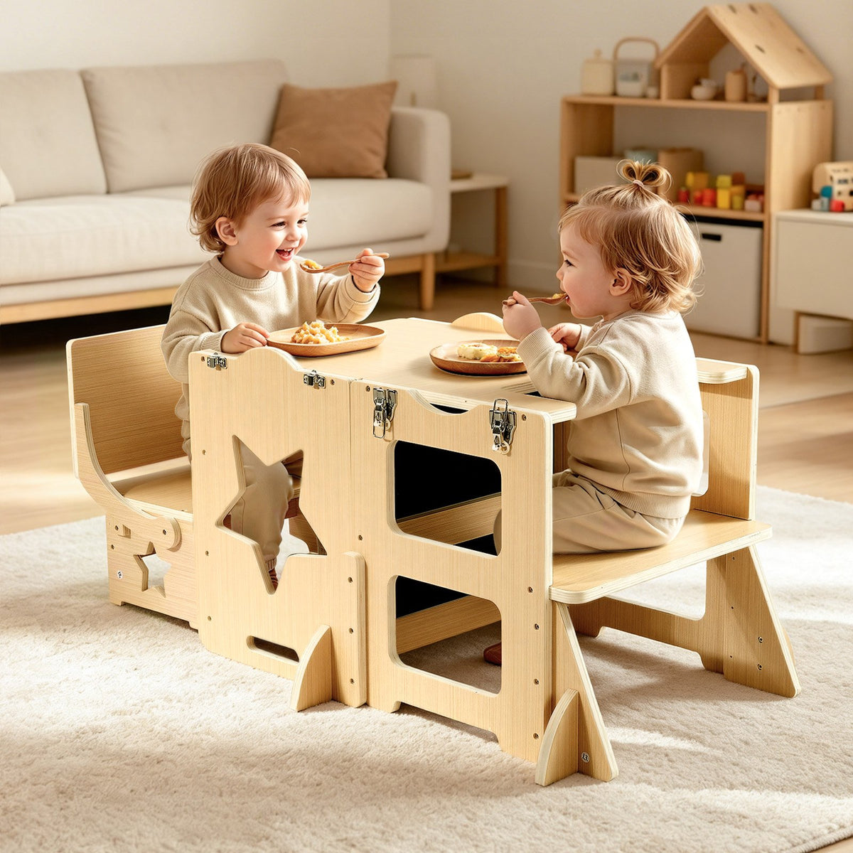 VEVOR Toddler Tower, Wooden, 6 in 1 Kitchen Step Stool for Kids 1-5, Montessori Weaning Table and Chair Set, Learning Standing Tower with Blackboard & Feeding Tray, for Bathroom and Kitchen Counter - ETDNZYTZYZYY00MX5001V0 - view 9
