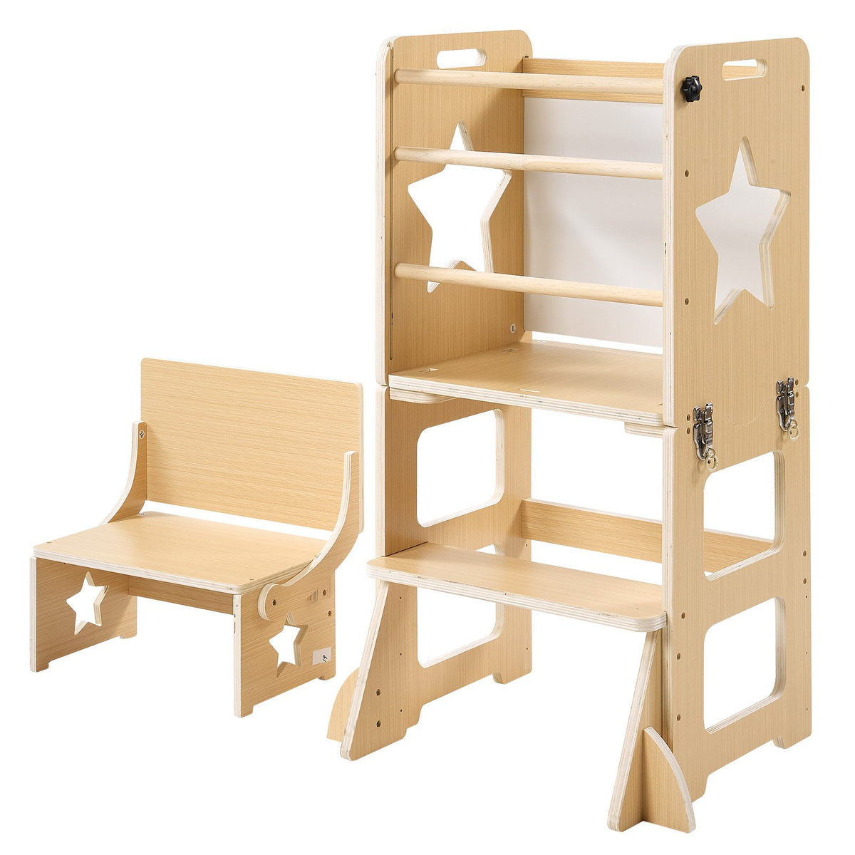 VEVOR Toddler Tower, Wooden, 6 in 1 Kitchen Step Stool for Kids 1-5, Montessori Weaning Table and Chair Set, Learning Standing Tower with Blackboard & Feeding Tray, for Bathroom and Kitchen Counter - ETDNZYTZYZYY00MX5001V0 - view 10