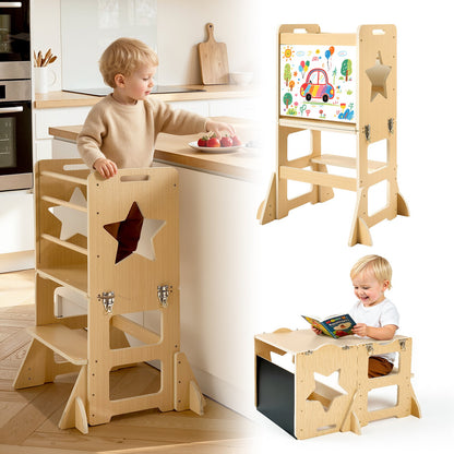 VEVOR Toddler Tower, Wooden, 4 in 1 Kitchen Step Stool for Kids 1-5, Montessori Weaning Table and Chair Set, Learning Standing Tower with Chalkboard, Easy to Clean, for Bathroom and Kitchen Counter - ETDNZYTZYZYY9ACUH001V0 - view 1