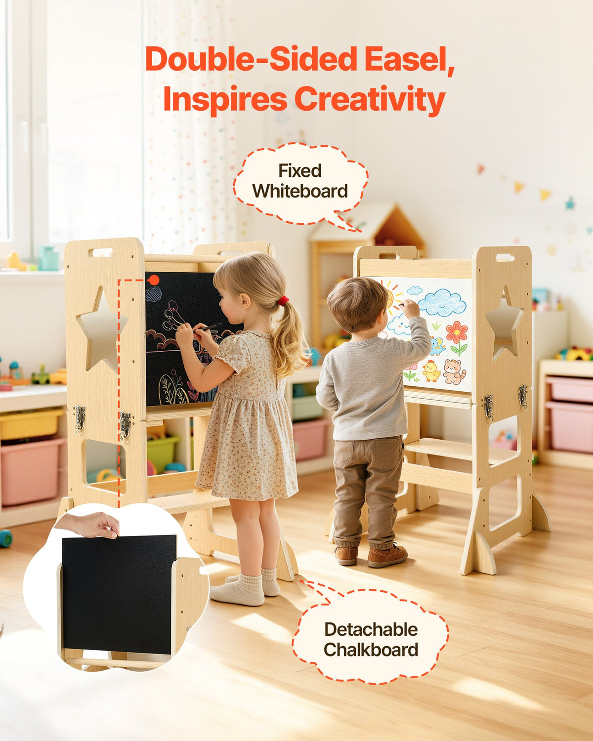 VEVOR Toddler Tower, Wooden, 4 in 1 Kitchen Step Stool for Kids 1-5, Montessori Weaning Table and Chair Set, Learning Standing Tower with Chalkboard, Easy to Clean, for Bathroom and Kitchen Counter - ETDNZYTZYZYY9ACUH001V0 - view 5
