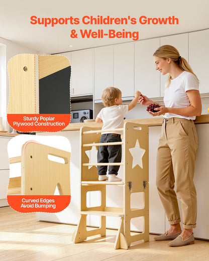 VEVOR Toddler Tower, Wooden, 4 in 1 Kitchen Step Stool for Kids 1-5, Montessori Weaning Table and Chair Set, Learning Standing Tower with Chalkboard, Easy to Clean, for Bathroom and Kitchen Counter - ETDNZYTZYZYY9ACUH001V0 - view 6