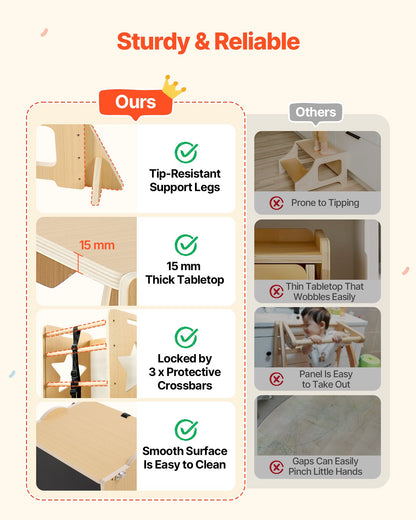 VEVOR Toddler Tower, Wooden, 4 in 1 Kitchen Step Stool for Kids 1-5, Montessori Weaning Table and Chair Set, Learning Standing Tower with Chalkboard, Easy to Clean, for Bathroom and Kitchen Counter - ETDNZYTZYZYY9ACUH001V0 - view 8