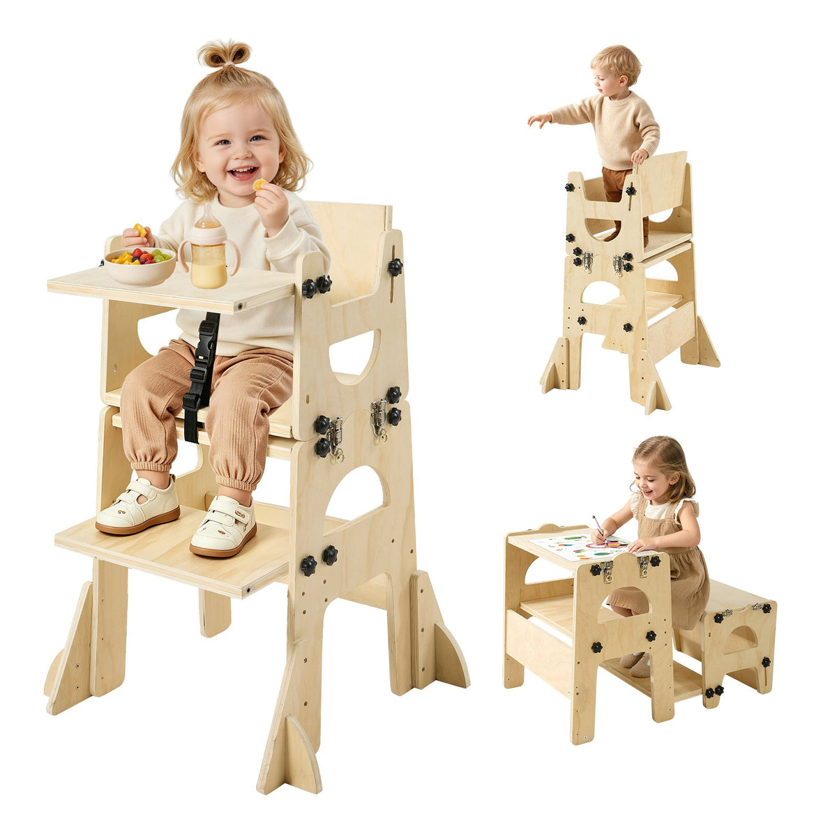 VEVOR Toddler Tower, Wooden, Adjustable Kitchen Step Stool for Kids 1-5, Montessori Weaning Table and Chair Set, Learning Standing Tower with Chalkboard, Backrest, for Bathroom and Kitchen Counter - ETDNZYTZYZYYBLG0A001V0 - view 1