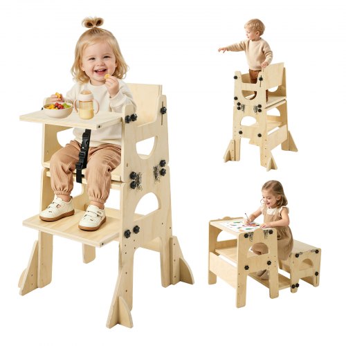 VEVOR Toddler Tower, Wooden, Adjustable Kitchen Step Stool for Kids 1-5, Montessori Weaning Table and Chair Set, Learning Standing Tower with Chalkboard, Backrest, for Bathroom and Kitchen Counter - ETDNZYTZYZYYBLG0A001V0 - view 2