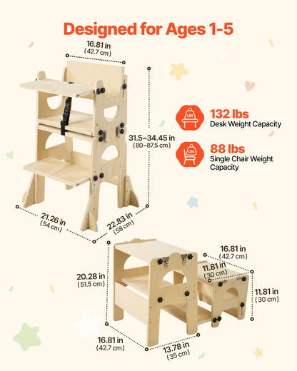 VEVOR Toddler Tower, Wooden, Adjustable Kitchen Step Stool for Kids 1-5, Montessori Weaning Table and Chair Set, Learning Standing Tower with Chalkboard, Backrest, for Bathroom and Kitchen Counter - ETDNZYTZYZYYBLG0A001V0 - view 3