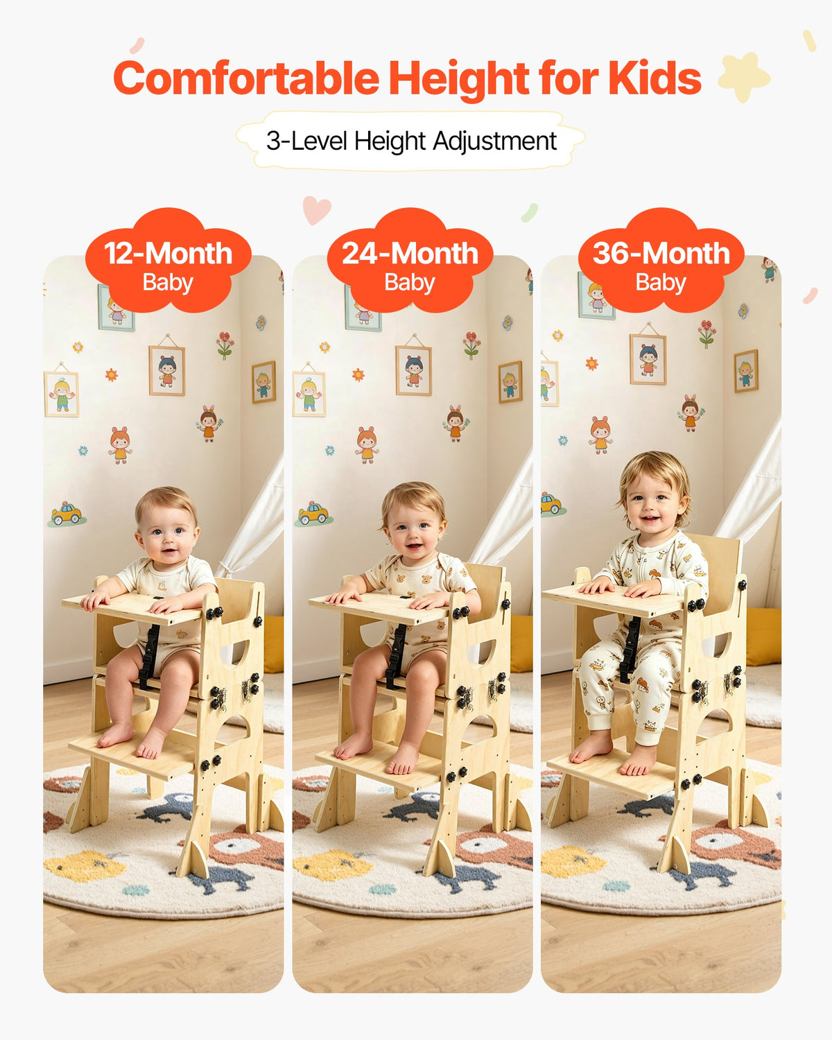 VEVOR Toddler Tower, Wooden, Adjustable Kitchen Step Stool for Kids 1-5, Montessori Weaning Table and Chair Set, Learning Standing Tower with Chalkboard, Backrest, for Bathroom and Kitchen Counter - ETDNZYTZYZYYBLG0A001V0 - view 5