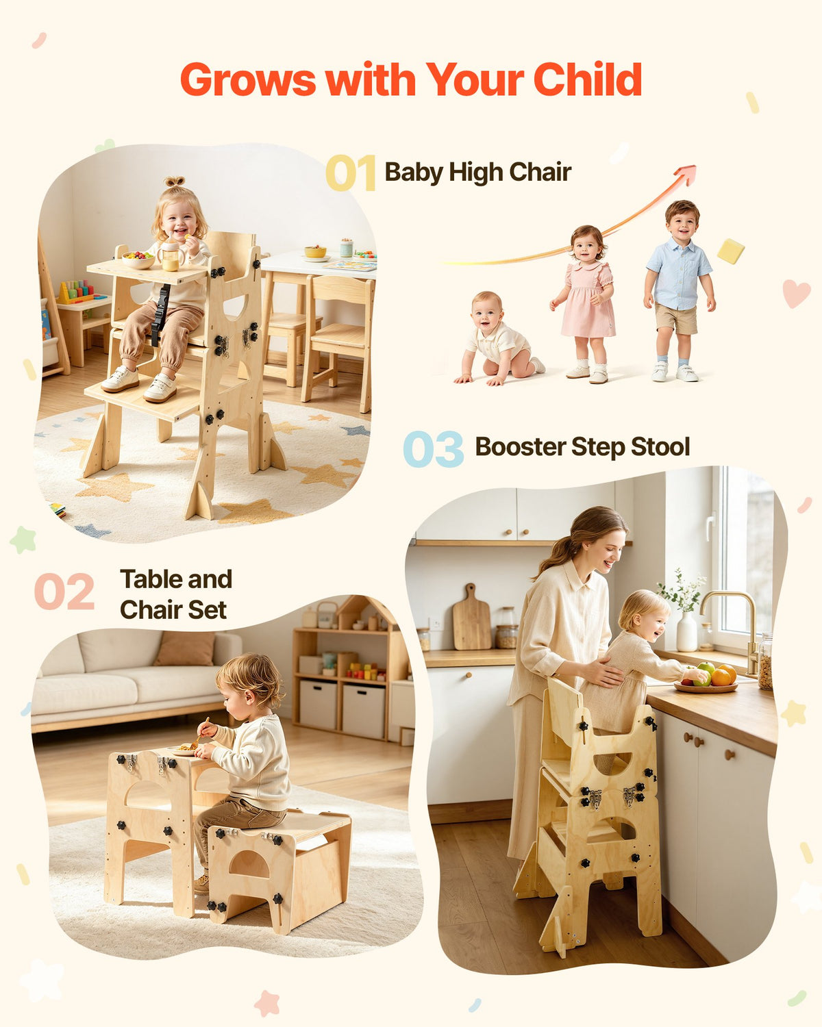 VEVOR Toddler Tower, Wooden, Adjustable Kitchen Step Stool for Kids 1-5, Montessori Weaning Table and Chair Set, Learning Standing Tower with Chalkboard, Backrest, for Bathroom and Kitchen Counter - ETDNZYTZYZYYBLG0A001V0 - view 6