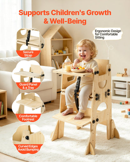 VEVOR Toddler Tower, Wooden, Adjustable Kitchen Step Stool for Kids 1-5, Montessori Weaning Table and Chair Set, Learning Standing Tower with Chalkboard, Backrest, for Bathroom and Kitchen Counter - ETDNZYTZYZYYBLG0A001V0 - view 7