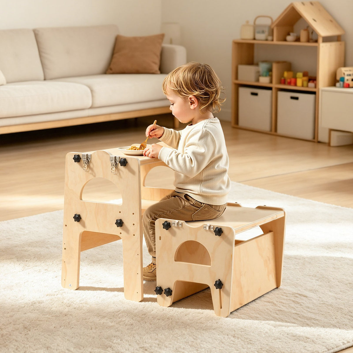 VEVOR Toddler Tower, Wooden, Adjustable Kitchen Step Stool for Kids 1-5, Montessori Weaning Table and Chair Set, Learning Standing Tower with Chalkboard, Backrest, for Bathroom and Kitchen Counter - ETDNZYTZYZYYBLG0A001V0 - view 9
