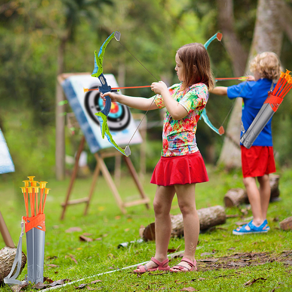 VEVOR Bow and Arrow Set for Kids, 2 Pack LED Light Up Archery Set with 20 Suction Cup Arrows, 2 Hanging Targets, 2 Quivers, 3 Target Cans, Outdoor Toy Birthday Gift for Boy & Girl 6 7 8 9 10+ Year Old - ETGJTZDBTZDBZNTYTV9 - view 1