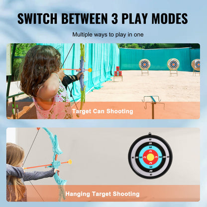 VEVOR Bow and Arrow Set for Kids, 2 Pack LED Light Up Archery Set with 20 Suction Cup Arrows, 2 Hanging Targets, 2 Quivers, 3 Target Cans, Outdoor Toy Birthday Gift for Boy & Girl 6 7 8 9 10+ Year Old - ETGJTZDBTZDBZNTYTV9 - view 5