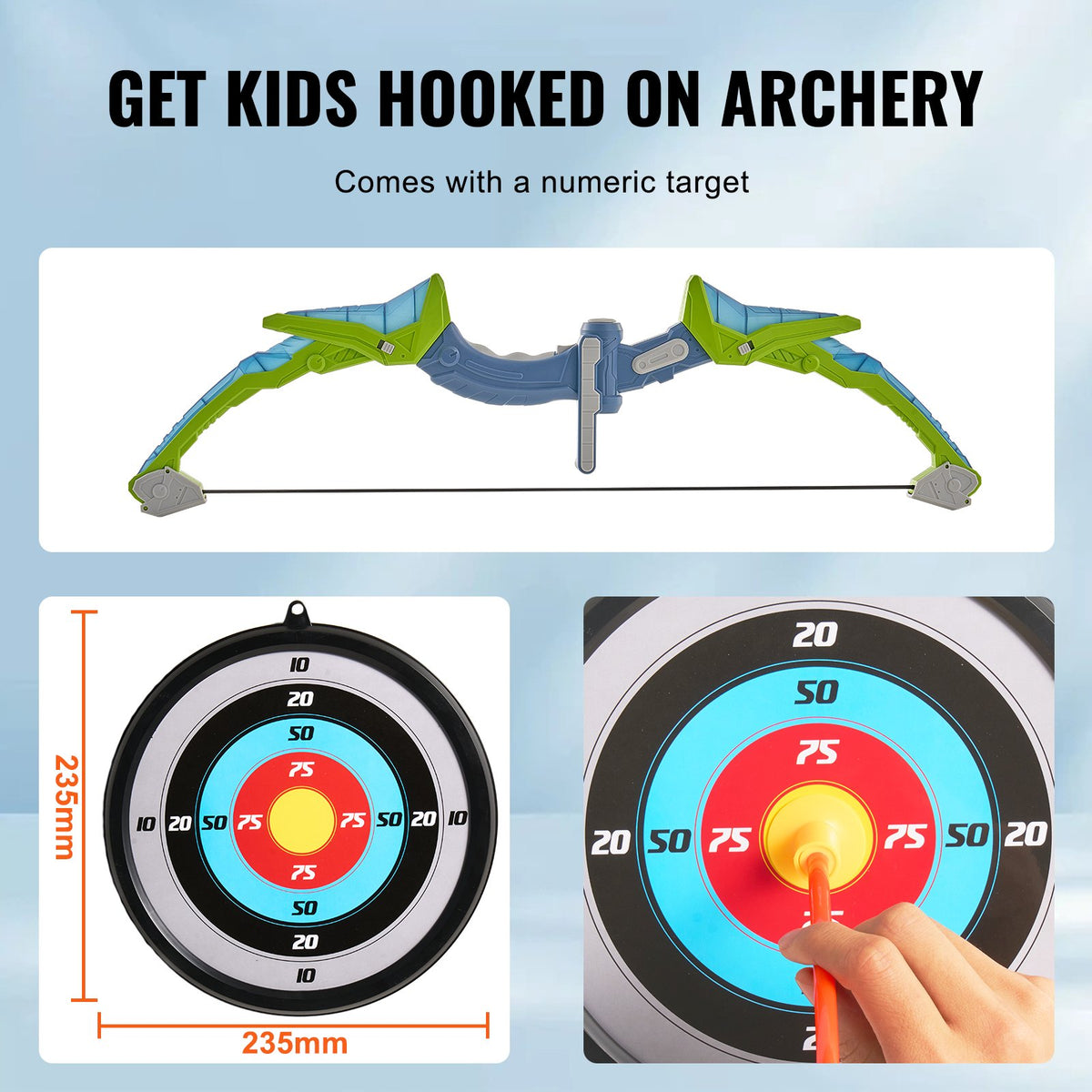 VEVOR Bow and Arrow Set for Kids, 2 Pack LED Light Up Archery Set with 20 Suction Cup Arrows, 2 Hanging Targets, 2 Quivers, 3 Target Cans, Outdoor Toy Birthday Gift for Boy & Girl 6 7 8 9 10+ Year Old - ETGJTZDBTZDBZNTYTV9 - view 6