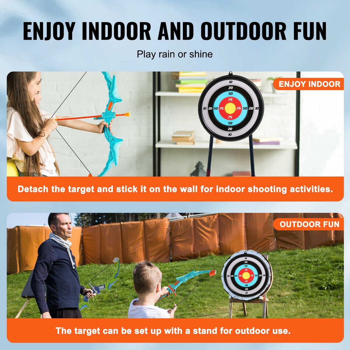 VEVOR Bow and Arrow Set for Kids, 2 Pack LED Light Up Archery Set with 20 Suction Cup Arrows, 2 Hanging Targets, 2 Quivers, 3 Target Cans, Outdoor Toy Birthday Gift for Boy & Girl 6 7 8 9 10+ Year Old - ETGJTZDBTZDBZNTYTV9 - view 7