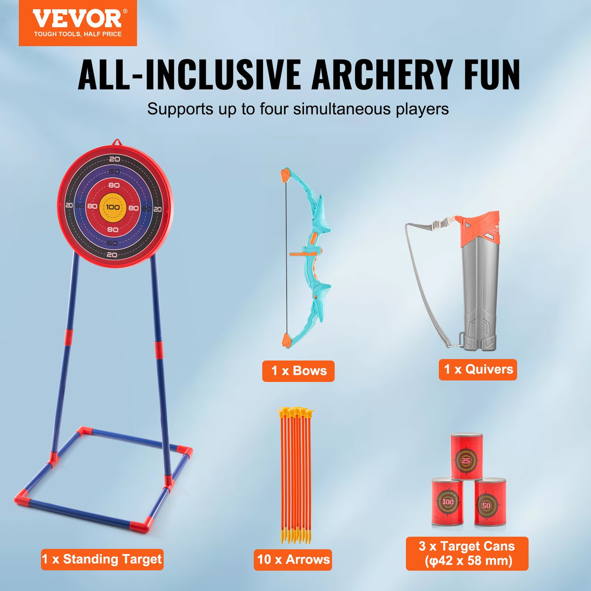 VEVOR Bow and Arrow Set for Kids, LED Light Up Archery Set with 10 Suction Cup Arrows, Standing Target, Quiver, 3 Target Cans, Outdoor Toy for Boys & Girls 6 7 8 9 10+ Years Old, Birthday Gift for Kid - ETGJTZDBTZLBIWJYMV9 - view 3