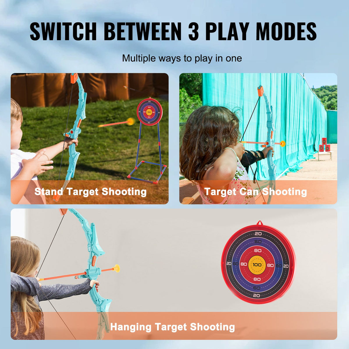 VEVOR Bow and Arrow Set for Kids, LED Light Up Archery Set with 10 Suction Cup Arrows, Standing Target, Quiver, 3 Target Cans, Outdoor Toy for Boys & Girls 6 7 8 9 10+ Years Old, Birthday Gift for Kid - ETGJTZDBTZLBIWJYMV9 - view 5