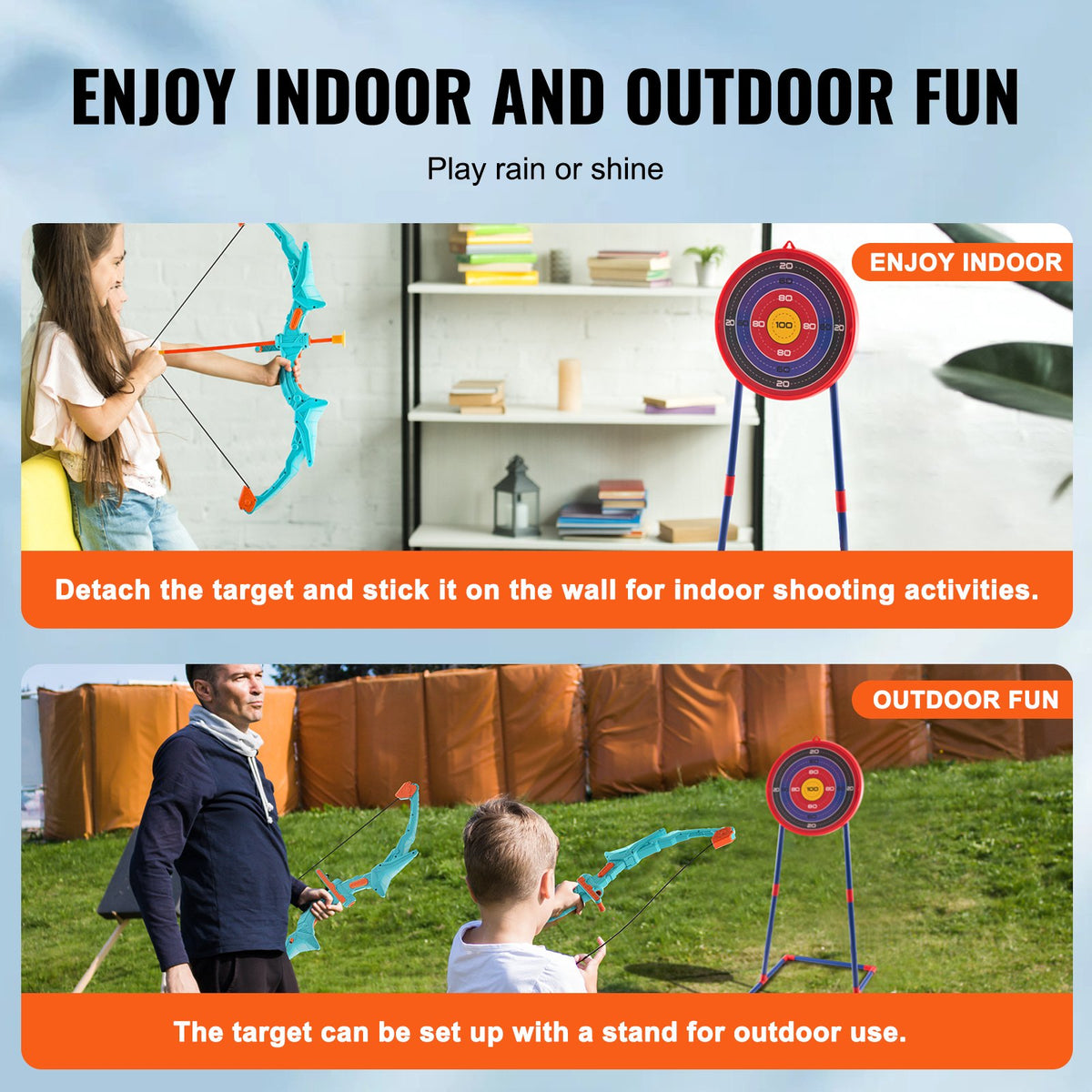 VEVOR Bow and Arrow Set for Kids, LED Light Up Archery Set with 10 Suction Cup Arrows, Standing Target, Quiver, 3 Target Cans, Outdoor Toy for Boys & Girls 6 7 8 9 10+ Years Old, Birthday Gift for Kid - ETGJTZDBTZLBIWJYMV9 - view 7