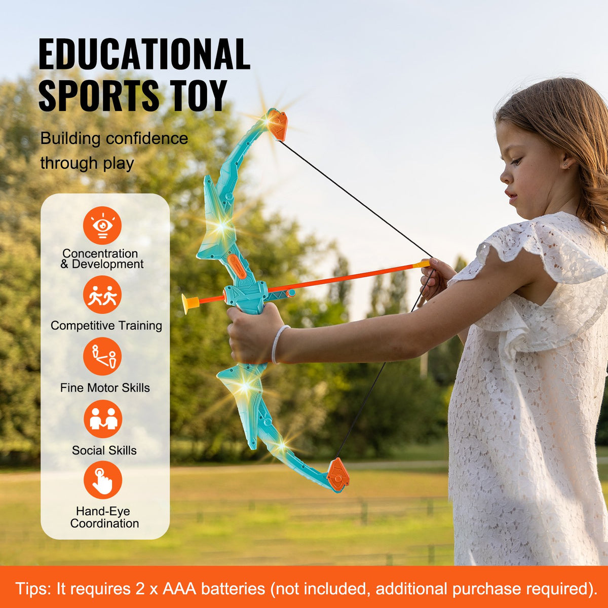 VEVOR Bow and Arrow Set for Kids, LED Light Up Archery Set with 10 Suction Cup Arrows, Standing Target, Quiver, 3 Target Cans, Outdoor Toy for Boys & Girls 6 7 8 9 10+ Years Old, Birthday Gift for Kid - ETGJTZDBTZLBIWJYMV9 - view 8