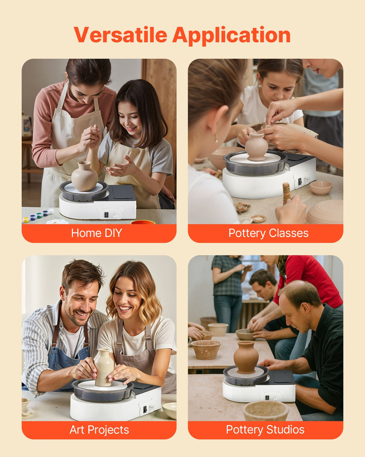 VEVOR Mini Pottery Wheel, 6 inch Turntable, Forward and Reverse Rotation, Adjustable Speed, Electric Clay Wheel for Kids and Adults, with Clay Shaping Tools, for Home DIY, Pottery Classes, White - ETLPJFXBSWJBCWB9P001V1 - view 6