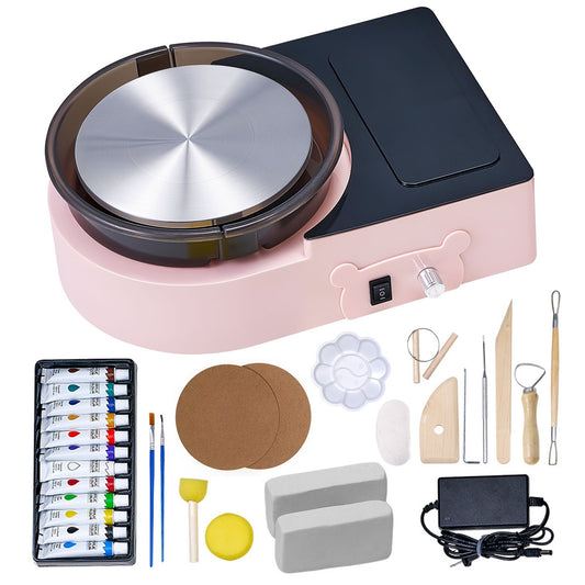 VEVOR Mini Pottery Wheel, 6 inch Turntable, Forward and Reverse Rotation, Adjustable Speed, Electric Clay Wheel for Kids and Adults, with Clay Shaping Tools, for Home DIY, Pottery Classes, Pink - ETLPJFXFSWJBBPLIL001V1 - view 1