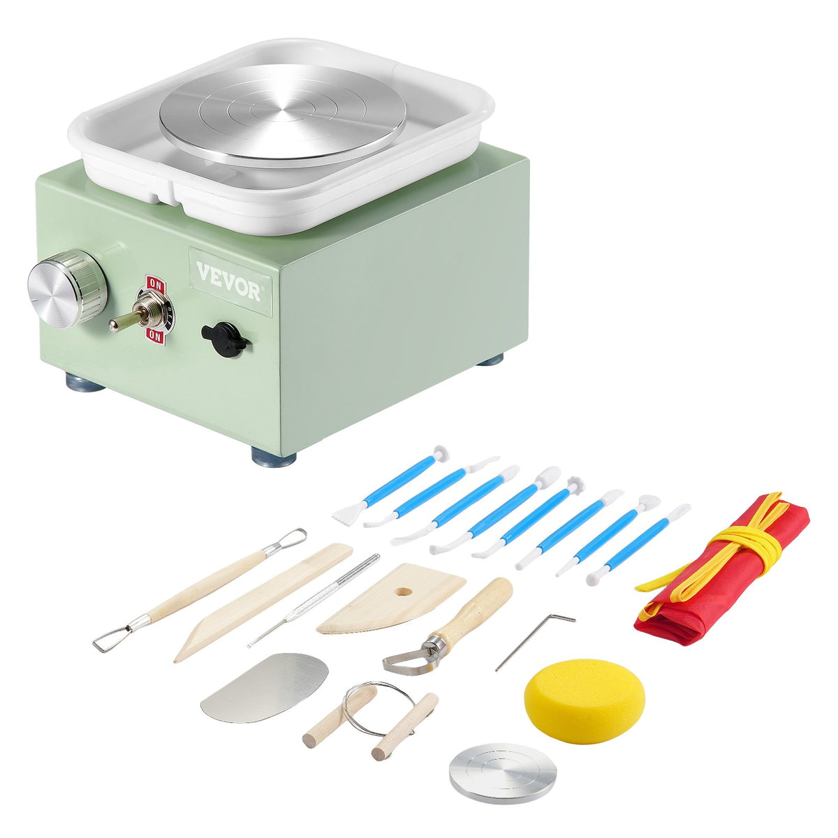 VEVOR Mini Pottery Wheel, 0-320RPM Adjustable Speed Detachable Basin Forming Machine, 2.56in/3.94in 2 Turntables Electric Ceramic Wheel Machine, 18pcs Accessories, for Art Craft Work Home DIY, Green - ETLPJMNXWJBSCU1O5V1 - view 1