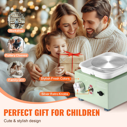 VEVOR Mini Pottery Wheel, 0-320RPM Adjustable Speed Detachable Basin Forming Machine, 2.56in/3.94in 2 Turntables Electric Ceramic Wheel Machine, 18pcs Accessories, for Art Craft Work Home DIY, Green - ETLPJMNXWJBSCU1O5V1 - view 5