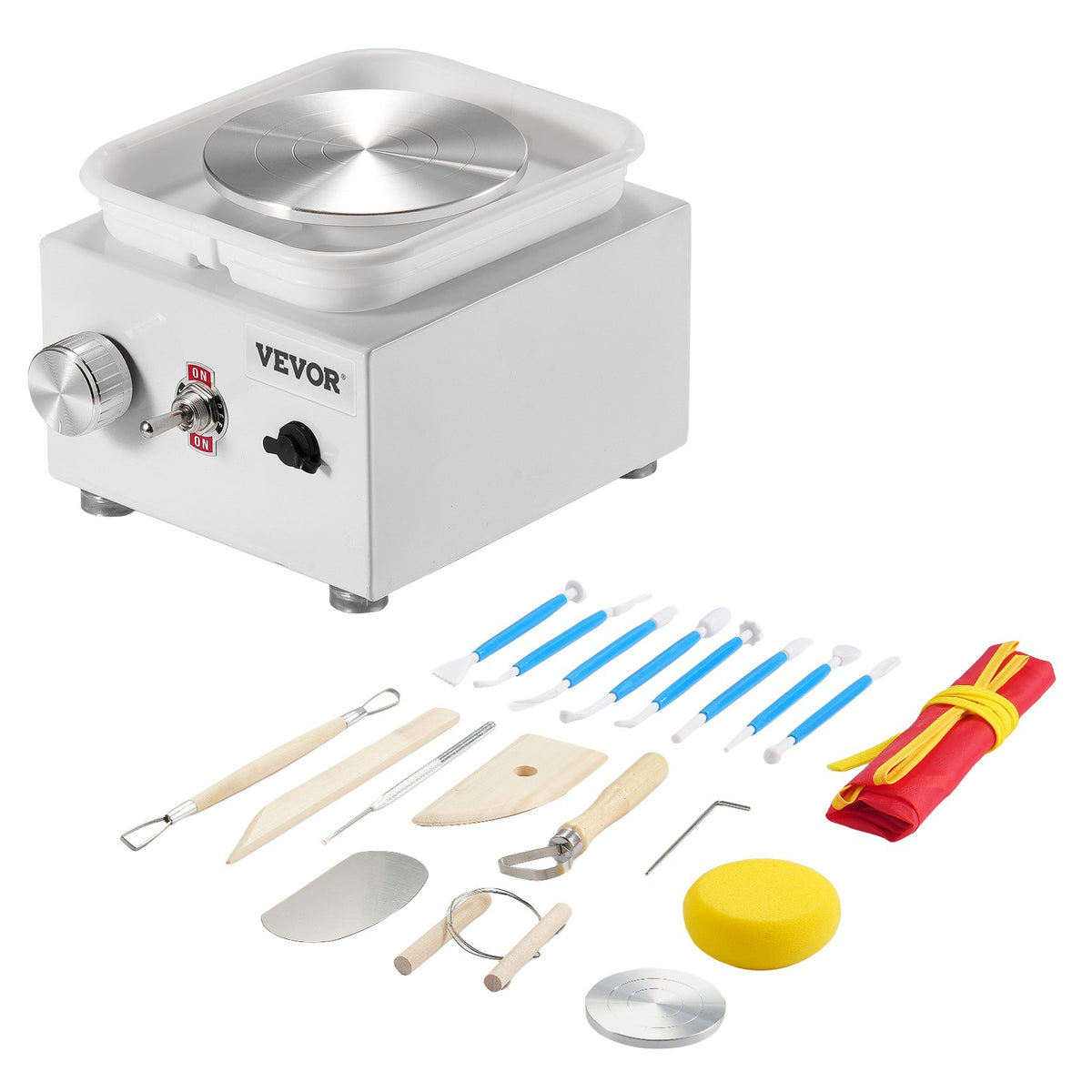 VEVOR Mini Pottery Wheel, 0-320RPM Adjustable Speed Detachable Basin Forming Machine, 2.56in/3.94in 2 Turntables Electric Ceramic Wheel Machine, 18pcs Accessories, for Art Craft Work Home DIY, White - ETLPJMNXWJBSDTCZ1V1 - view 1