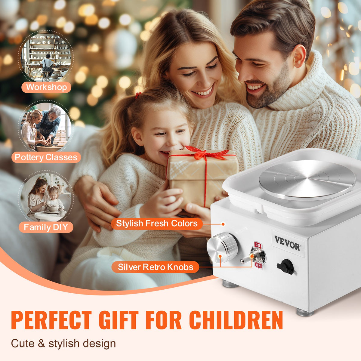 VEVOR Mini Pottery Wheel, 0-320RPM Adjustable Speed Detachable Basin Forming Machine, 2.56in/3.94in 2 Turntables Electric Ceramic Wheel Machine, 18pcs Accessories, for Art Craft Work Home DIY, White - ETLPJMNXWJBSDTCZ1V1 - view 5