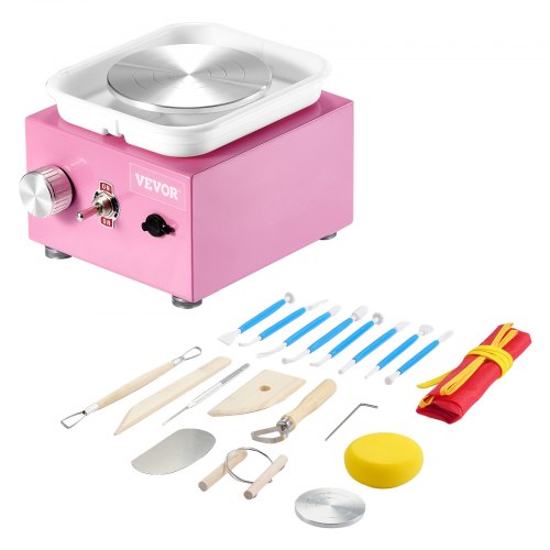 VEVOR Mini Pottery Wheel, 0-320RPM Adjustable Speed Detachable Basin Forming Machine, 2.56in/3.94in 2 Turntables Electric Ceramic Wheel Machine, 18pcs Accessories, for Art Craft Work Home DIY, Pink - ETLPJMNXWJBSI0YBMV1 - view 2