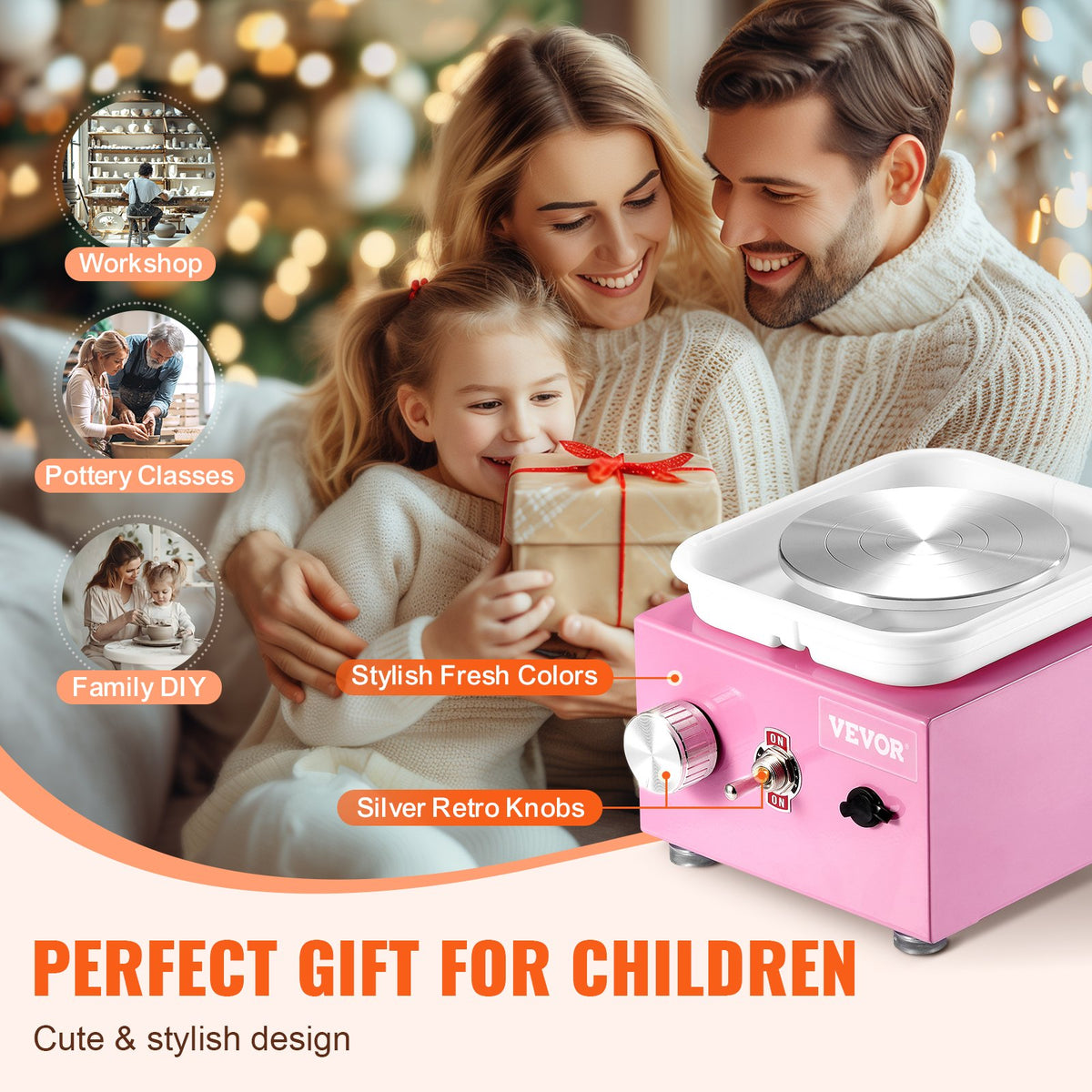 VEVOR Mini Pottery Wheel, 0-320RPM Adjustable Speed Detachable Basin Forming Machine, 2.56in/3.94in 2 Turntables Electric Ceramic Wheel Machine, 18pcs Accessories, for Art Craft Work Home DIY, Pink - ETLPJMNXWJBSI0YBMV1 - view 5