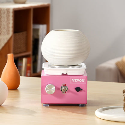 VEVOR Mini Pottery Wheel, 0-320RPM Adjustable Speed Detachable Basin Forming Machine, 2.56in/3.94in 2 Turntables Electric Ceramic Wheel Machine, 18pcs Accessories, for Art Craft Work Home DIY, Pink - ETLPJMNXWJBSI0YBMV1 - view 9